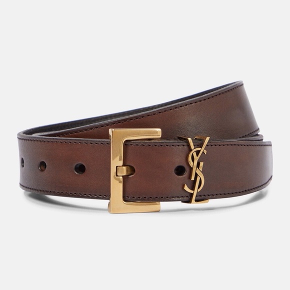 SAINT LAURENT Cassandre YSL Monogram Leather Belt in Burnt Brown Size 70 - Picture 1 of 8
